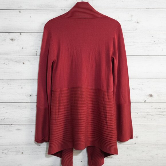 Chelsea & Theodore Small Petite Burnt Orange Ribbed Open Front Cardigan - Picture 2 of 4